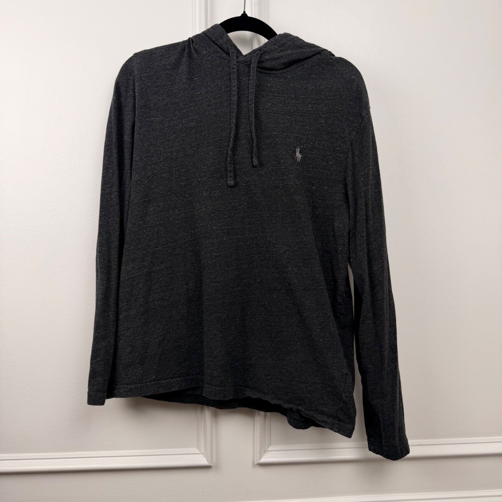 Polo Ralph Lauren Mens Small Charcoal Gray Heather Long Sleeve Hooded T-Shirt